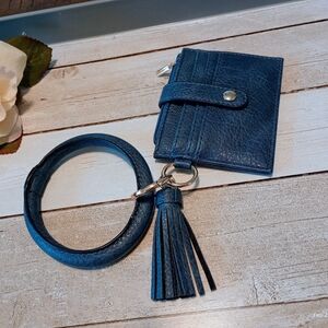 Elegant Blue Leather Wristlet Keychain
